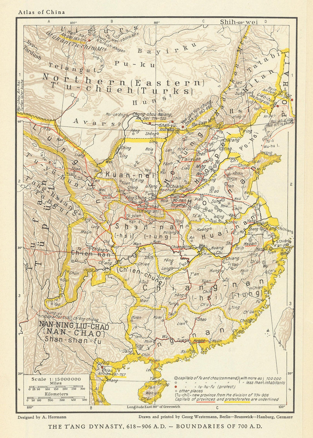 China. The Tang Dynasty 618-906 AD. 700 AD borders 1935 old vintage map chart