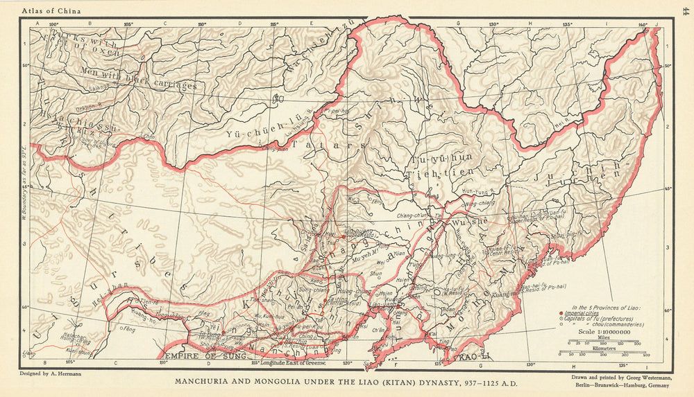 Manchuria & Mongolia under the Liao (Kitin) Dynasty 937-1125 AD. China 1935 map