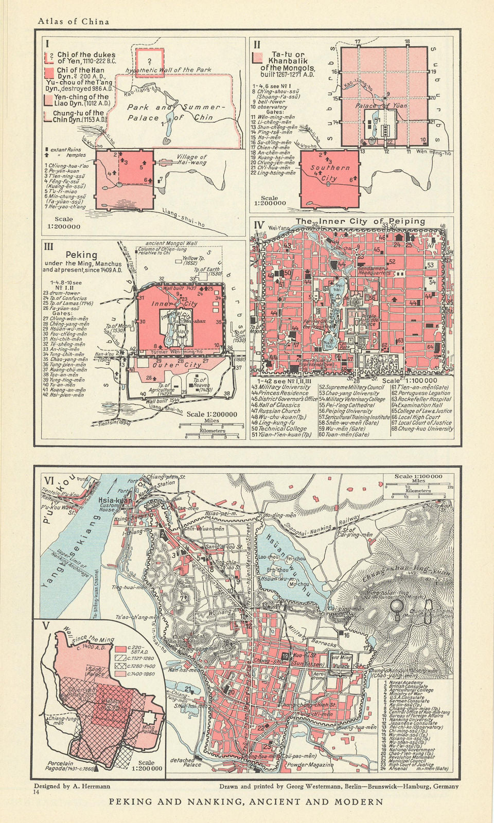 Peking / Beijing & Nanking / Nanjing city plans, Ancient and Modern 1935 map