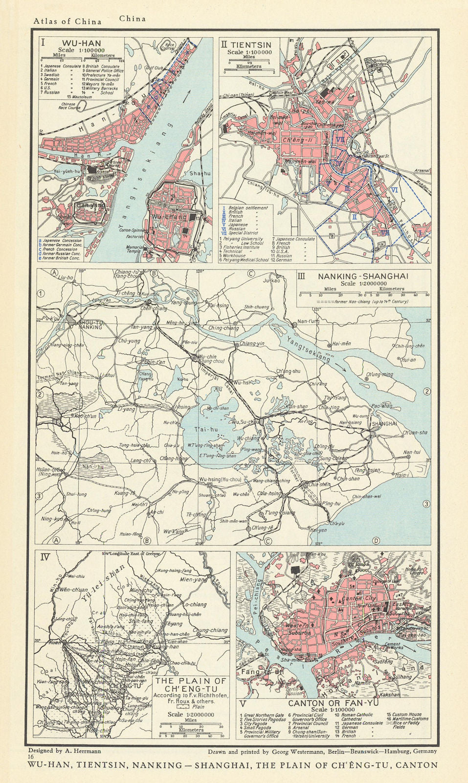 China Wuhan Tianjin Nanjing Shanghai Guangzhou Chengdu Canton plans 1935 map