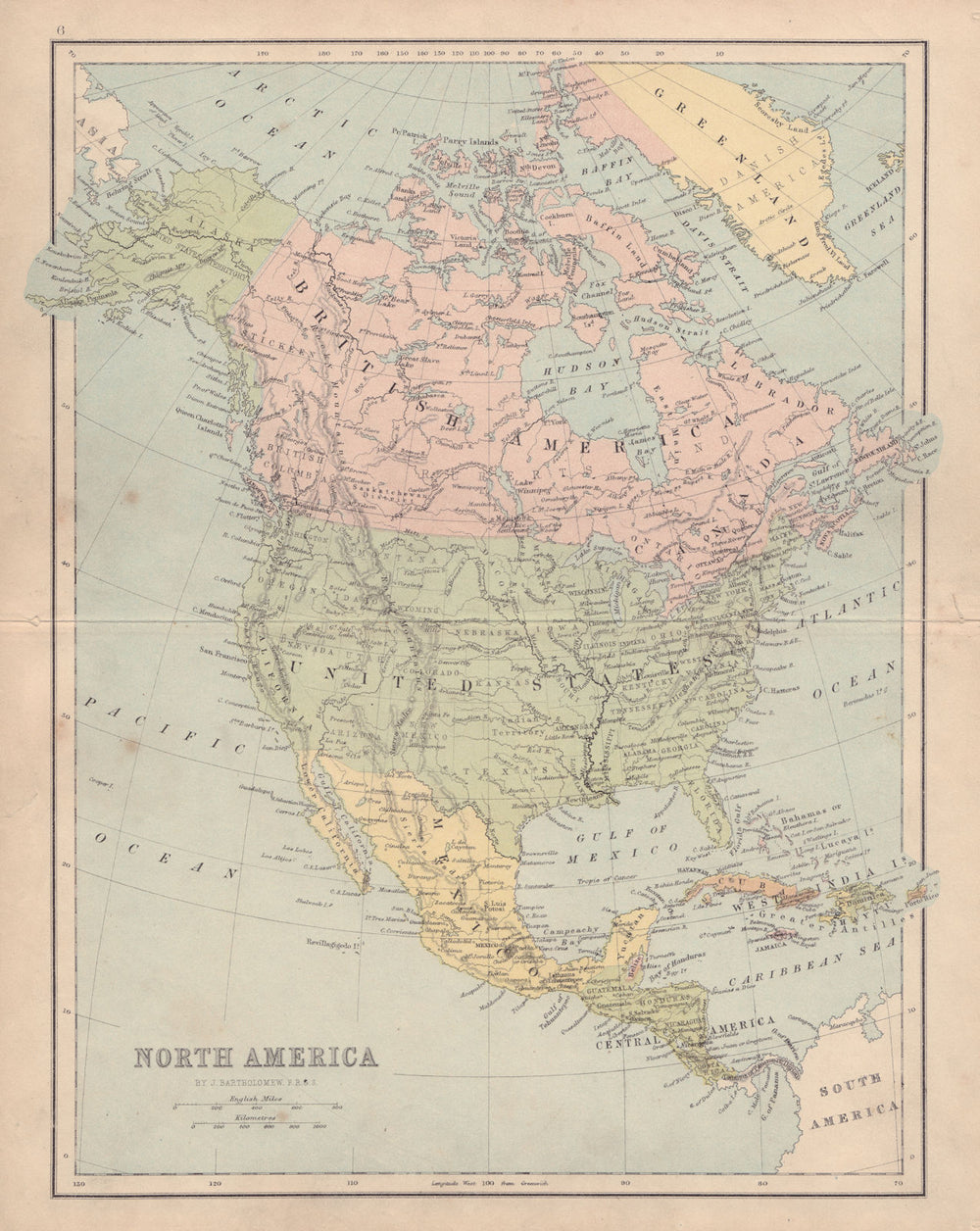 NORTH AMERICA Mosquito Coast. Canada includes part of Greenland COLLINS 1873 map