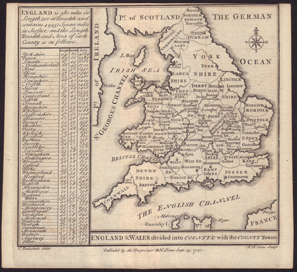 "England & Wales divided into countys…" by Badeslade & Toms 1742 old map