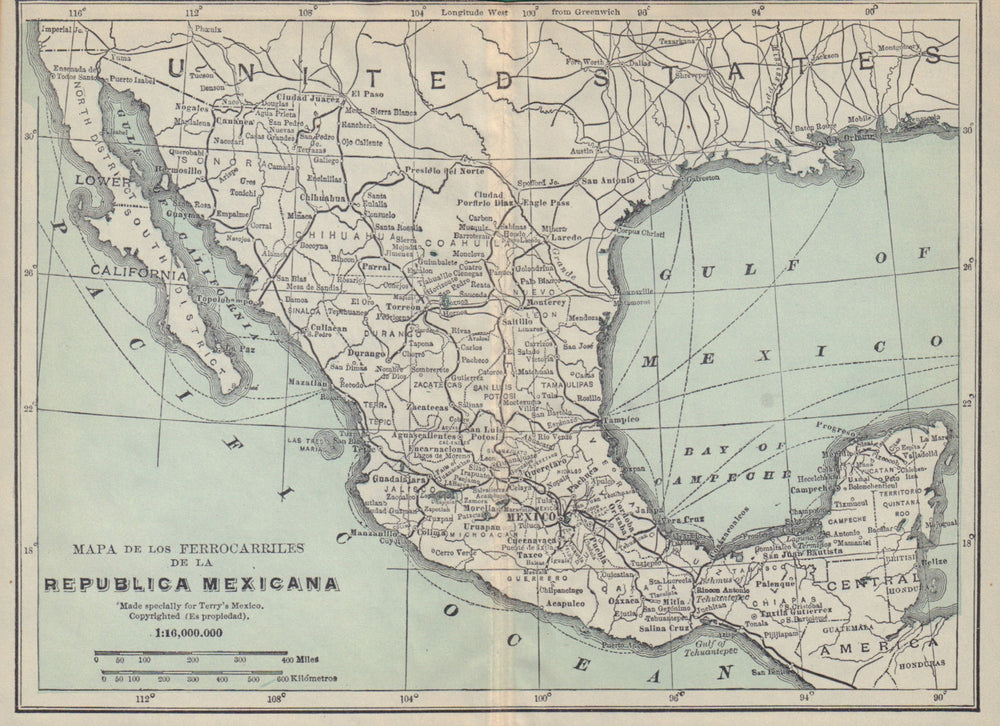 MEXICAN RAILWAYS. Mapa de los ferrocarriles de la Republica Mexicana 1938