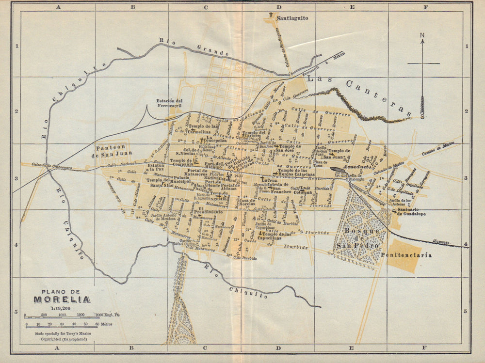 Plano de MORELIA, Mexico. Mapa de la ciudad. City/town plan 1938 old