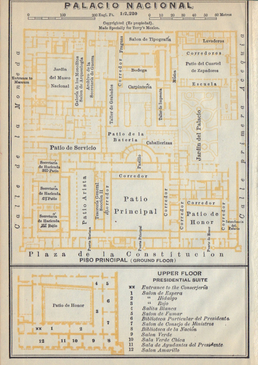 Palacio Nacional, Mexico City 1938 old vintage map plan chart