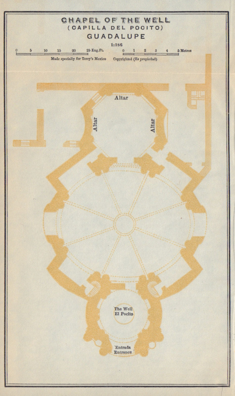 Chapel of the well (Capilla del Pocito) Guadalupe, Mexico City 1938 old map