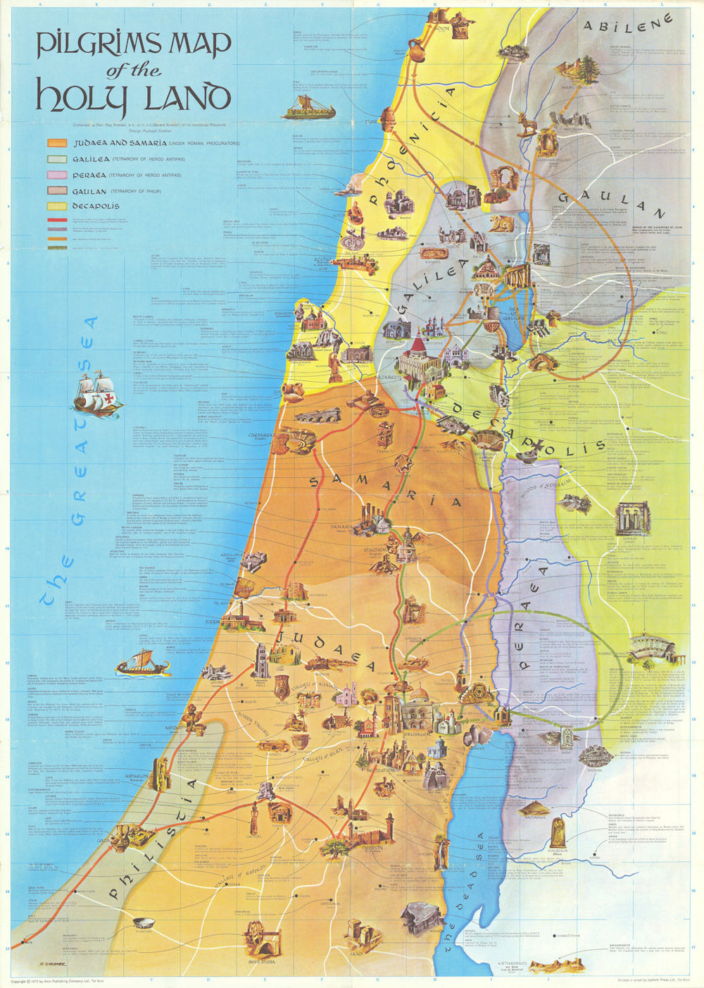 Pilgrim's Map of the Holy Land. Pictorial folding Israel map. 85x61cm. AMIR 1972