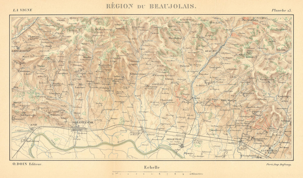 Région du Beaujolais. Burgundy wine map. HAUSERMANN 1901 old antique chart