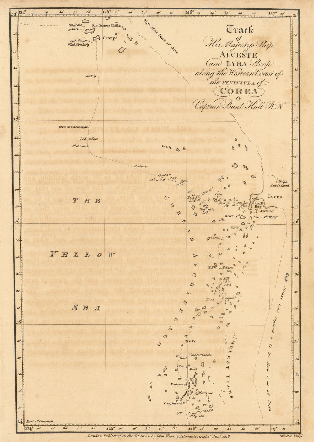 Western Coast of the peninsula of Corea by Captn. Basil Hall. Korea 1818 map