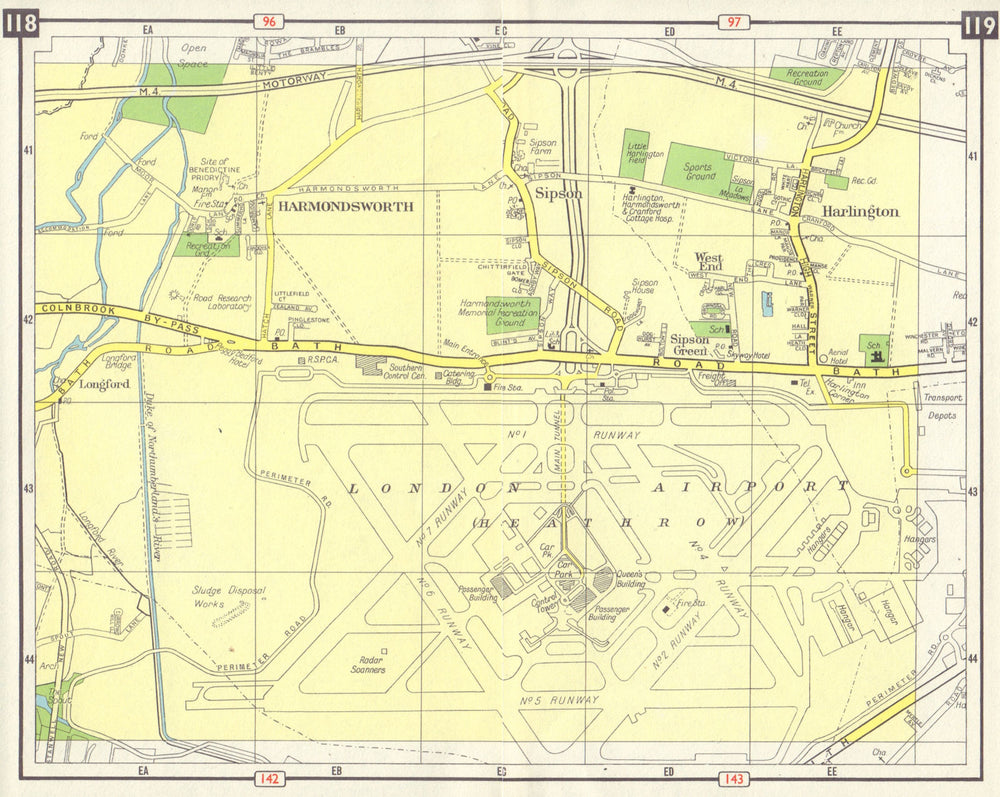 SW LONDON Heathrow Airport Harmondsworth Harlington Sipson M4 Spur open 1965 map