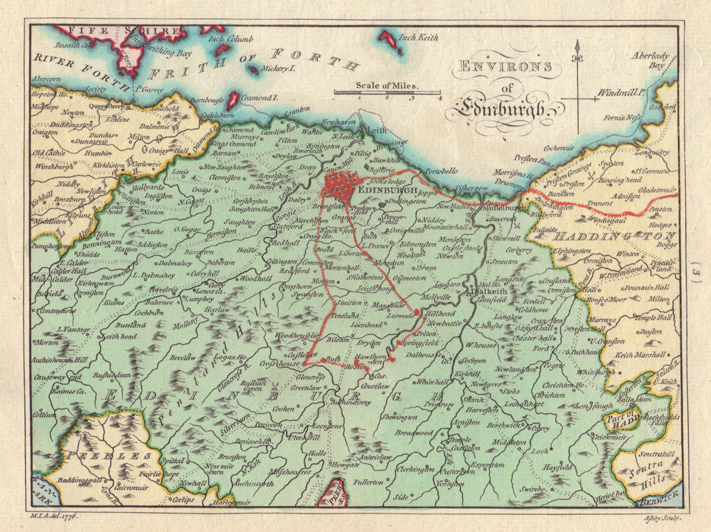 Environs of Edinburgh. Midlothian. SAYER / ARMSTRONG 1794 old antique map