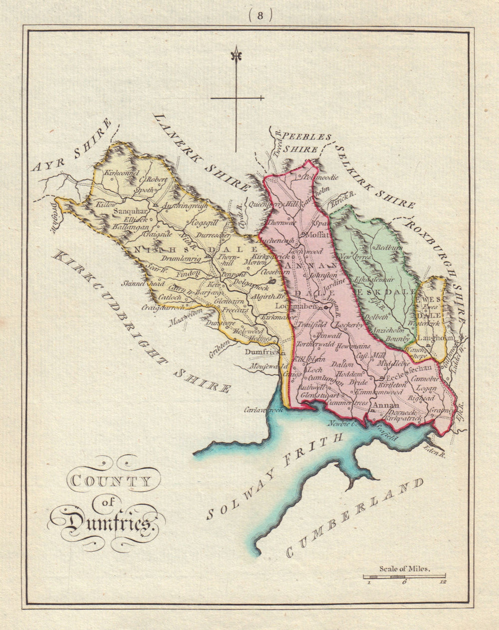 County of Dumfries. Dumfriesshire. SAYER / ARMSTRONG 1794 old antique map