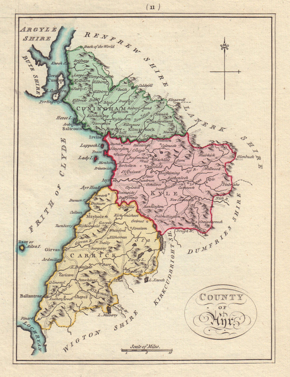 County of Ayr. Ayrshire. SAYER / ARMSTRONG 1794 old antique map plan chart