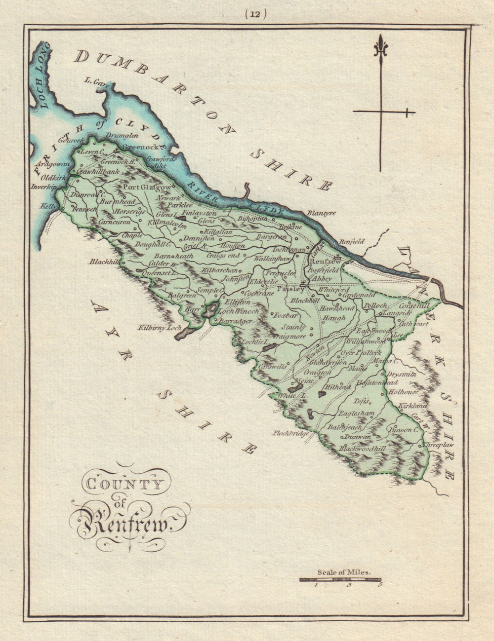 County of Renfrew. Renfrewshire. SAYER / ARMSTRONG 1794 old antique map chart