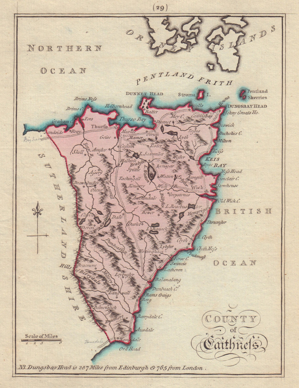 County of Caithness. Caithness. SAYER / ARMSTRONG 1794 old antique map chart