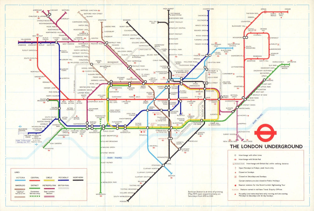 LONDON UNDERGROUND tube map. Under construction to Heathrow. GARBUTT #3 1977