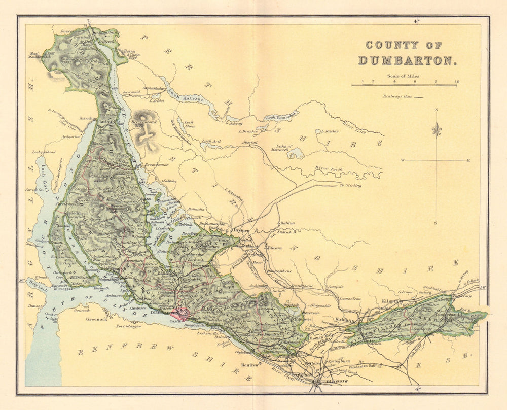 DUMBARTONSHIRE antique county map. Cumbernauld. Parishes. Scotland. LIZARS 1895