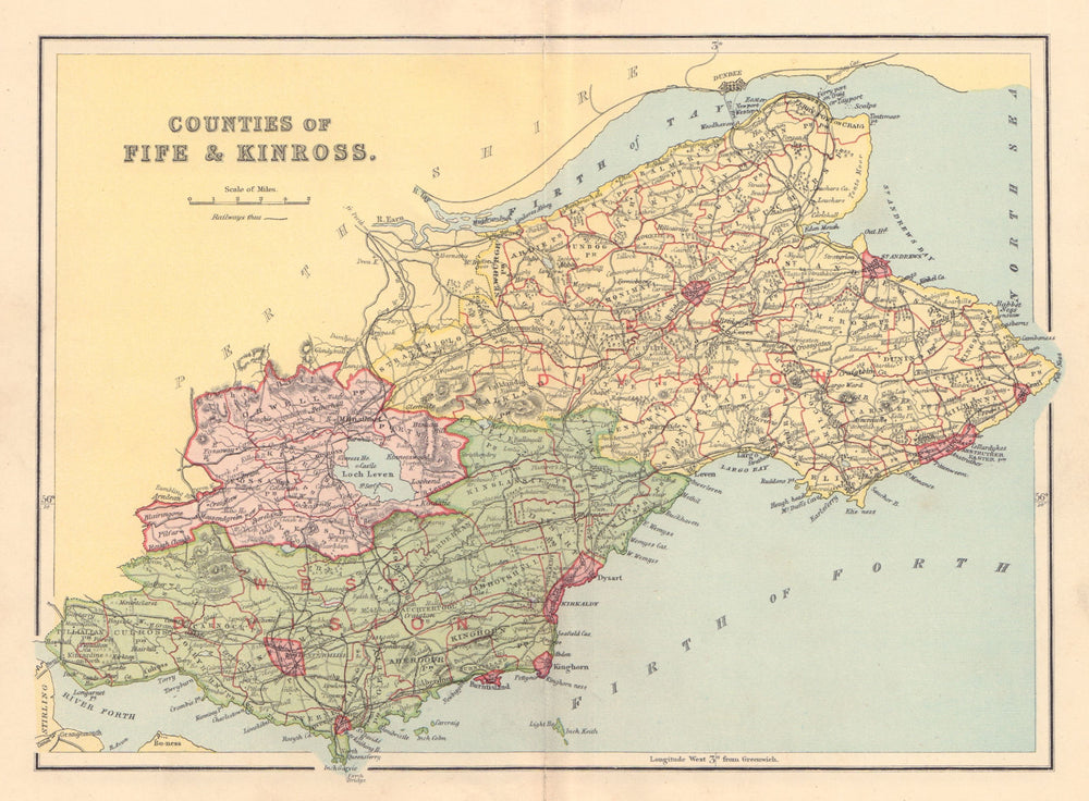 FIFESHIRE & KINROSS-SHIRE county map Dunfermline St Andrews Parishes LIZARS 1895