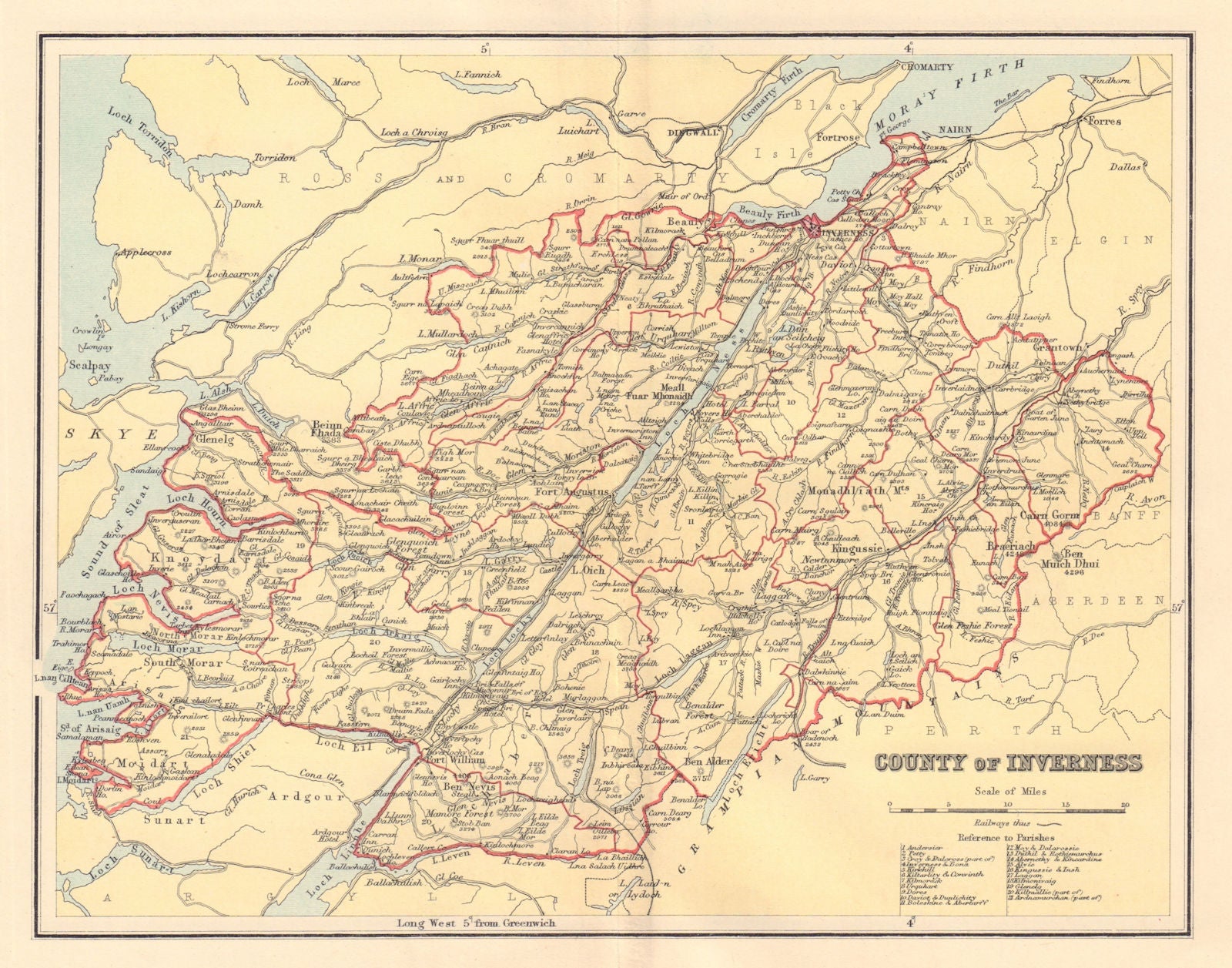 INVERNESS-SHIRE antique county map. Parishes. Scotland. LIZARS 1895 old ...