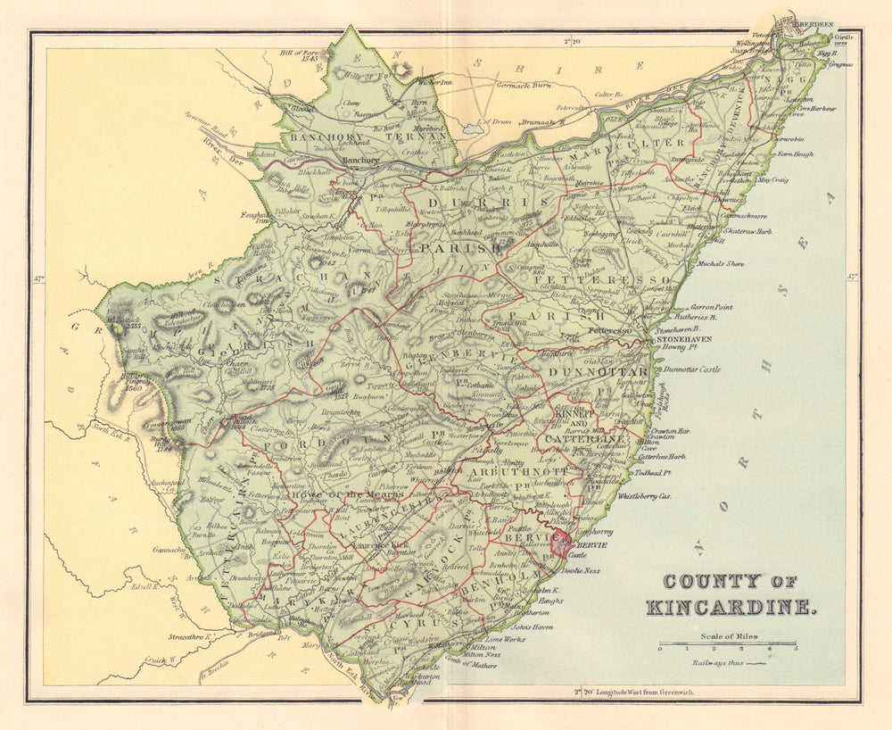 KINCARDINESHIRE antique county map. Parishes. Aberdeen. Scotland. LIZARS 1895