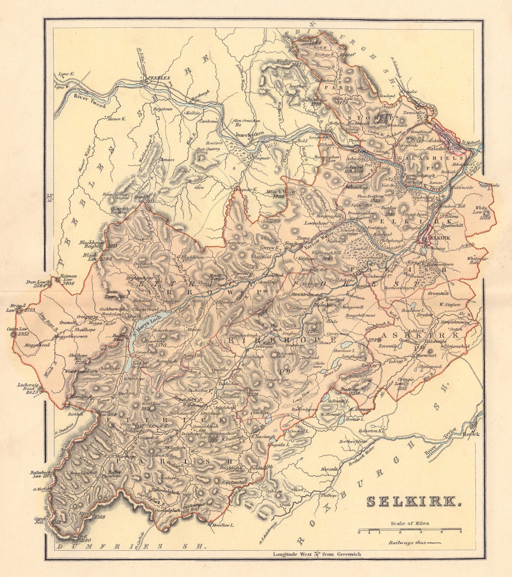 SELKIRKSHIRE antique county map. Parishes. Scotland. LIZARS 1895 old
