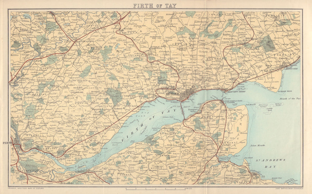 FIRTH OF TAY antique map. Perth. Dundee. St Andrews. Scotland. BARTHOLOMEW 1895