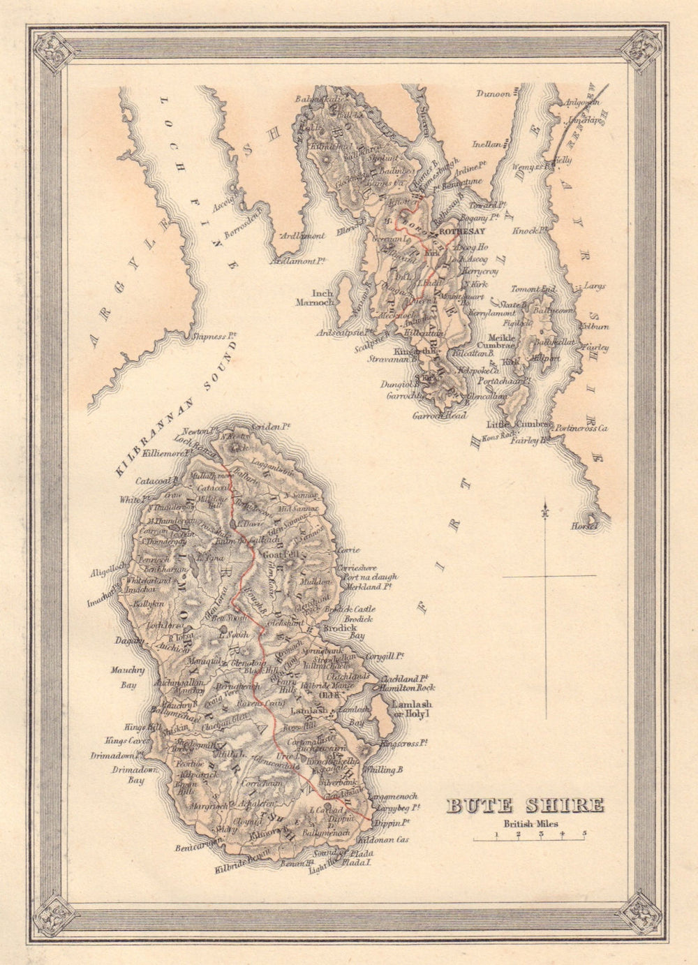 Decorative antique county map of Buteshire, Scotland. FULLARTON 1866 old