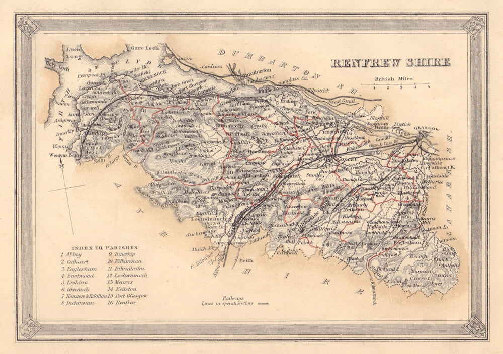 Decorative antique county map of Renfrewshire, Scotland. FULLARTON 1866