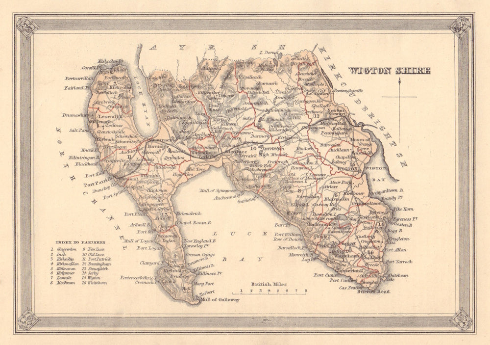 Decorative antique county map of Wigtonshire, Scotland. FULLARTON 1866 old