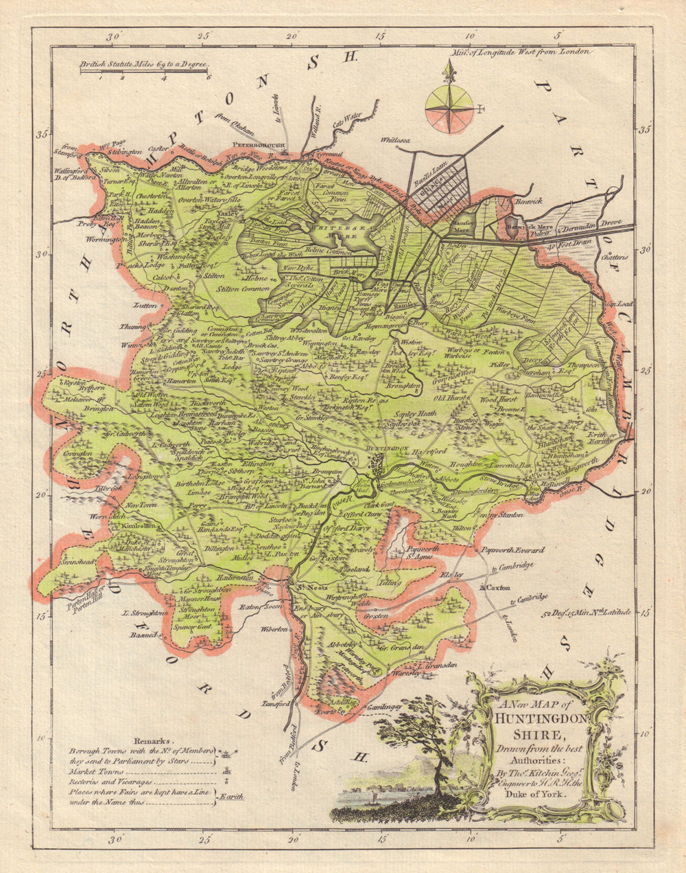 A New Map of Huntingdonshire, drawn from the best Authorities. KITCHIN c1764