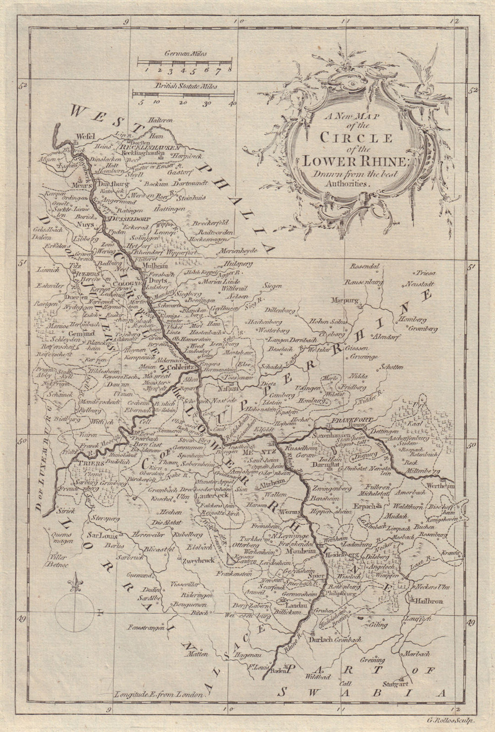 A new map of the Circle of the Lower Rhine. Rhineland. ROLLOS 1759 old