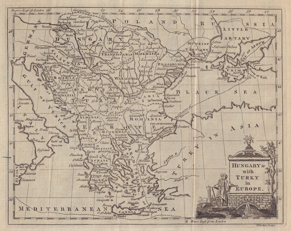 Hungary &c with Turky in Europe. Balkans Greece Ukraine. KITCHIN 1782 old map