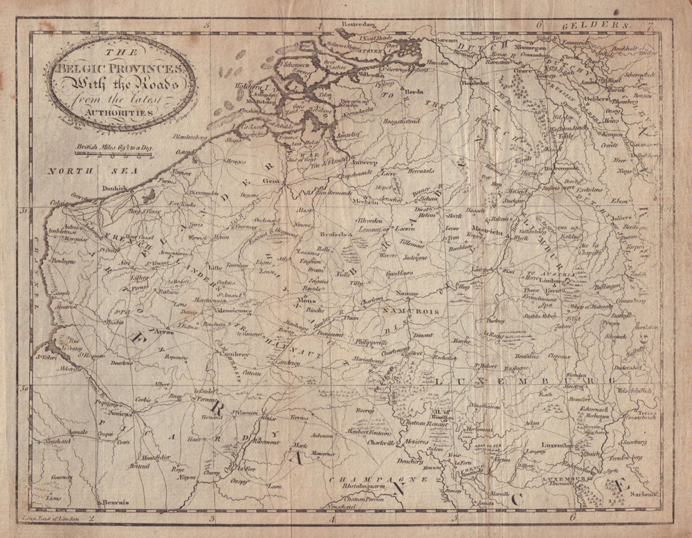 The Belgic Provinces with the roads… Belgium. KINCAID 1790 old antique map