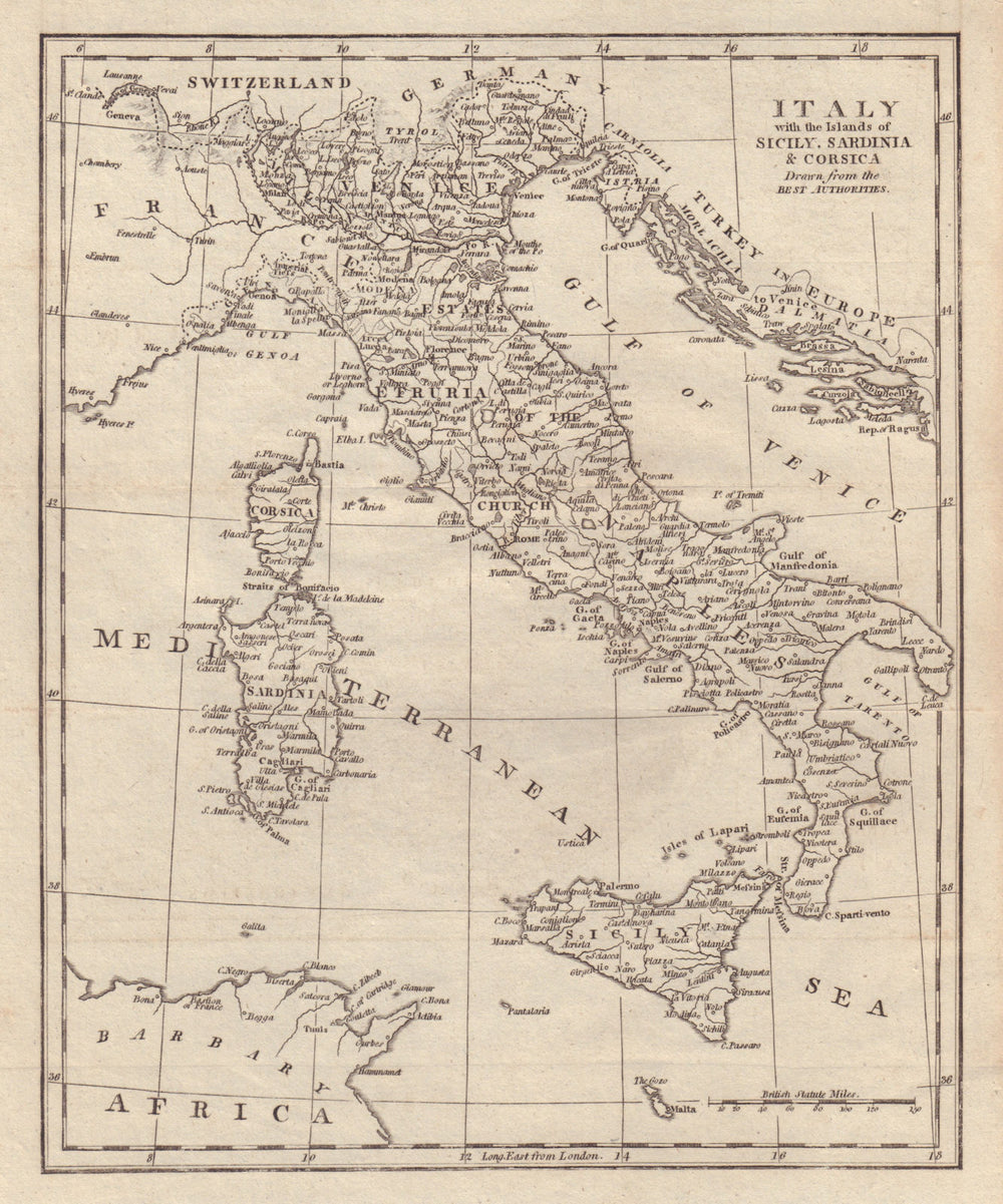 Italy with the Islands of Sicily, Sardinia & Corsica. COOKE 1801 old map