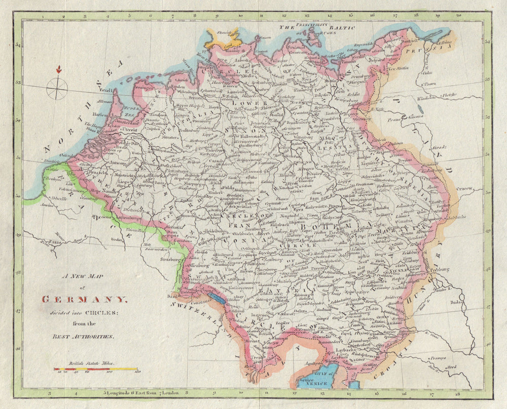 A new map of Germany divided into Circles. Austria Switzerland NL Belgium 1811