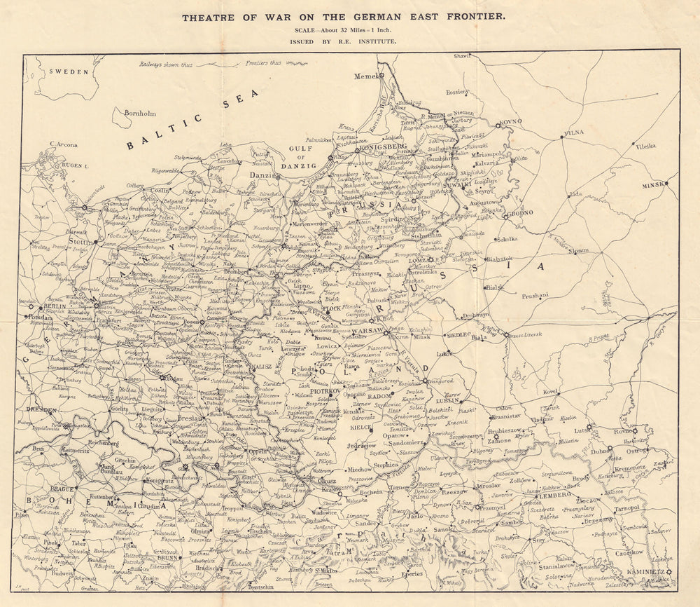 Theatre of War on the German East Frontier. Poland. Royal Engineers c1914 map