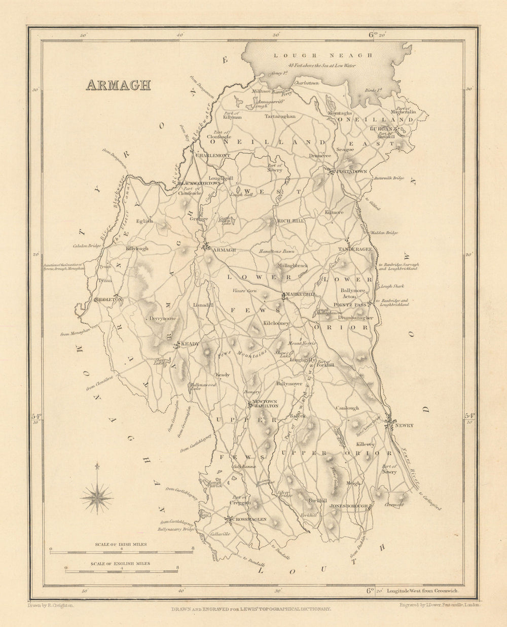 COUNTY ARMAGH antique map for LEWIS by CREIGHTON & DOWER - Ulster 1837 old