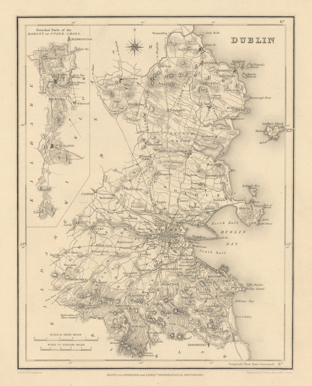 COUNTY DUBLIN antique map for LEWIS by CREIGHTON & DOWER - Ireland 1837