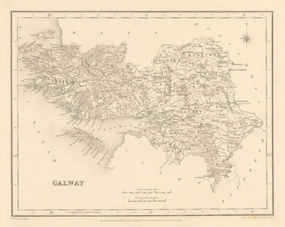 COUNTY GALWAY antique map for LEWIS by CREIGHTON & DOWER - Ireland 1837