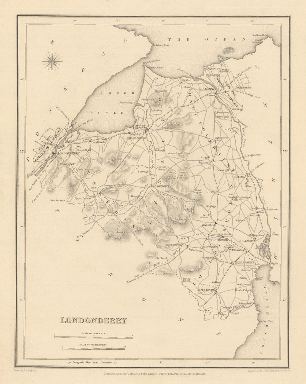 COUNTY LONDONDERRY antique map for LEWIS by CREIGHTON & DOWER - Ulster 1837