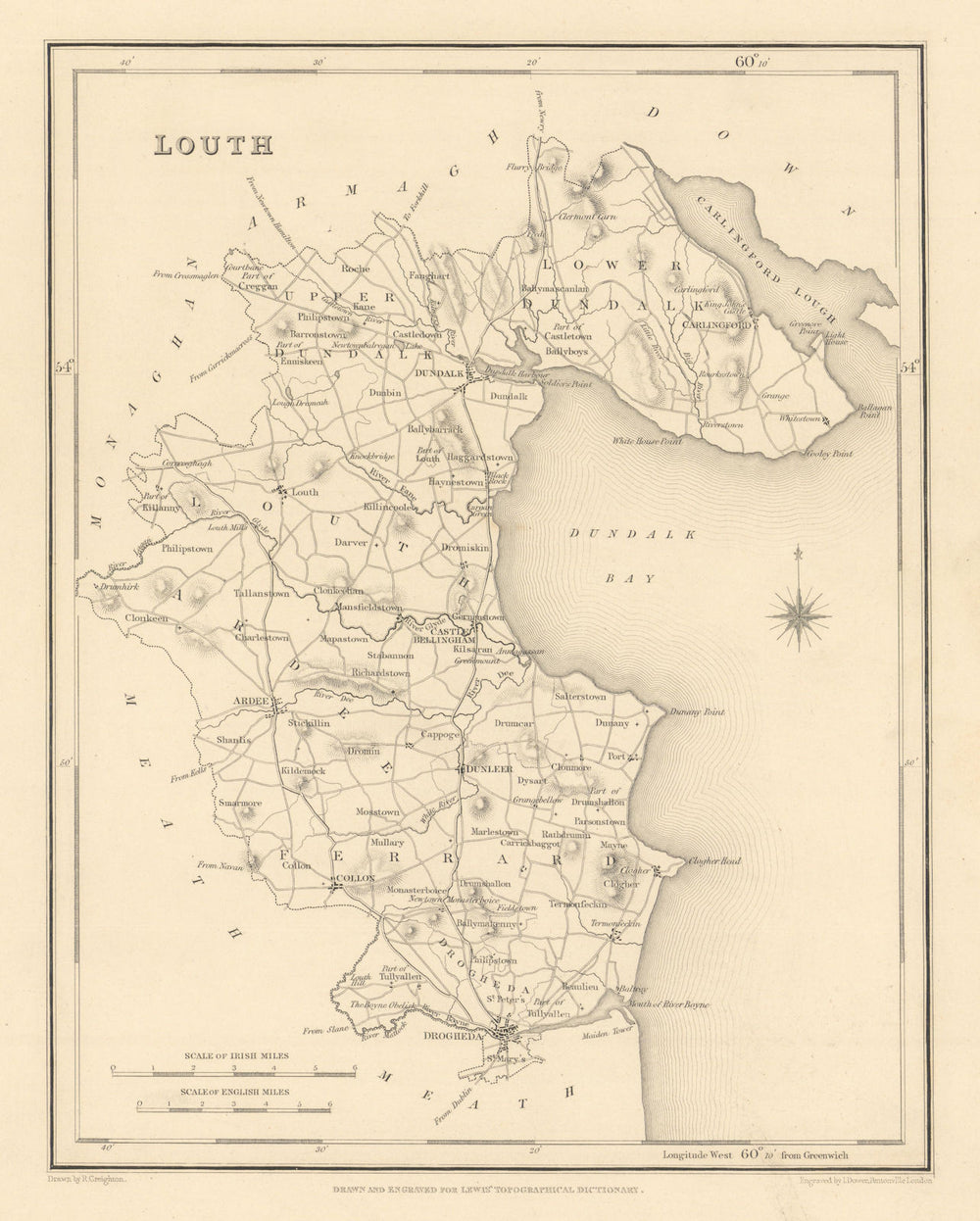 COUNTY LOUTH antique map for LEWIS by CREIGHTON & DOWER - Ireland 1837 old