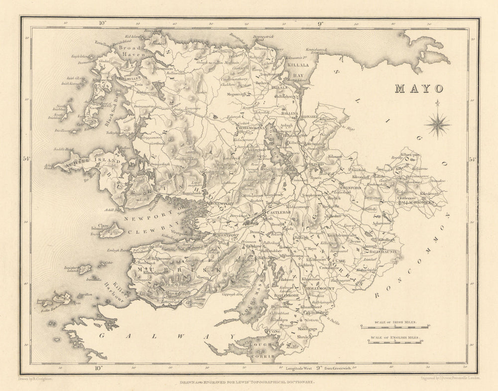 COUNTY MAYO antique map for LEWIS by CREIGHTON & DOWER - Ireland 1837 old