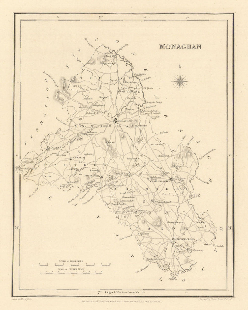 COUNTY MONAGHAN antique map for LEWIS by CREIGHTON & DOWER - Ireland 1837
