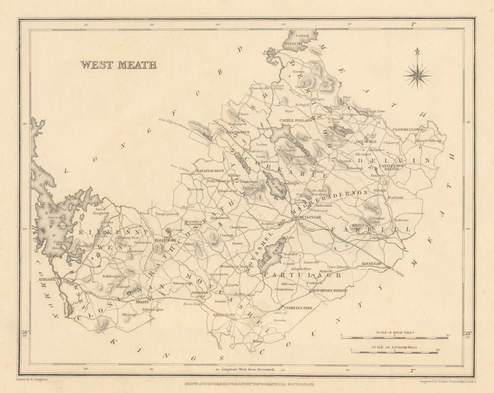 COUNTY WESTMEATH antique map for LEWIS by CREIGHTON & DOWER - Ireland 1837