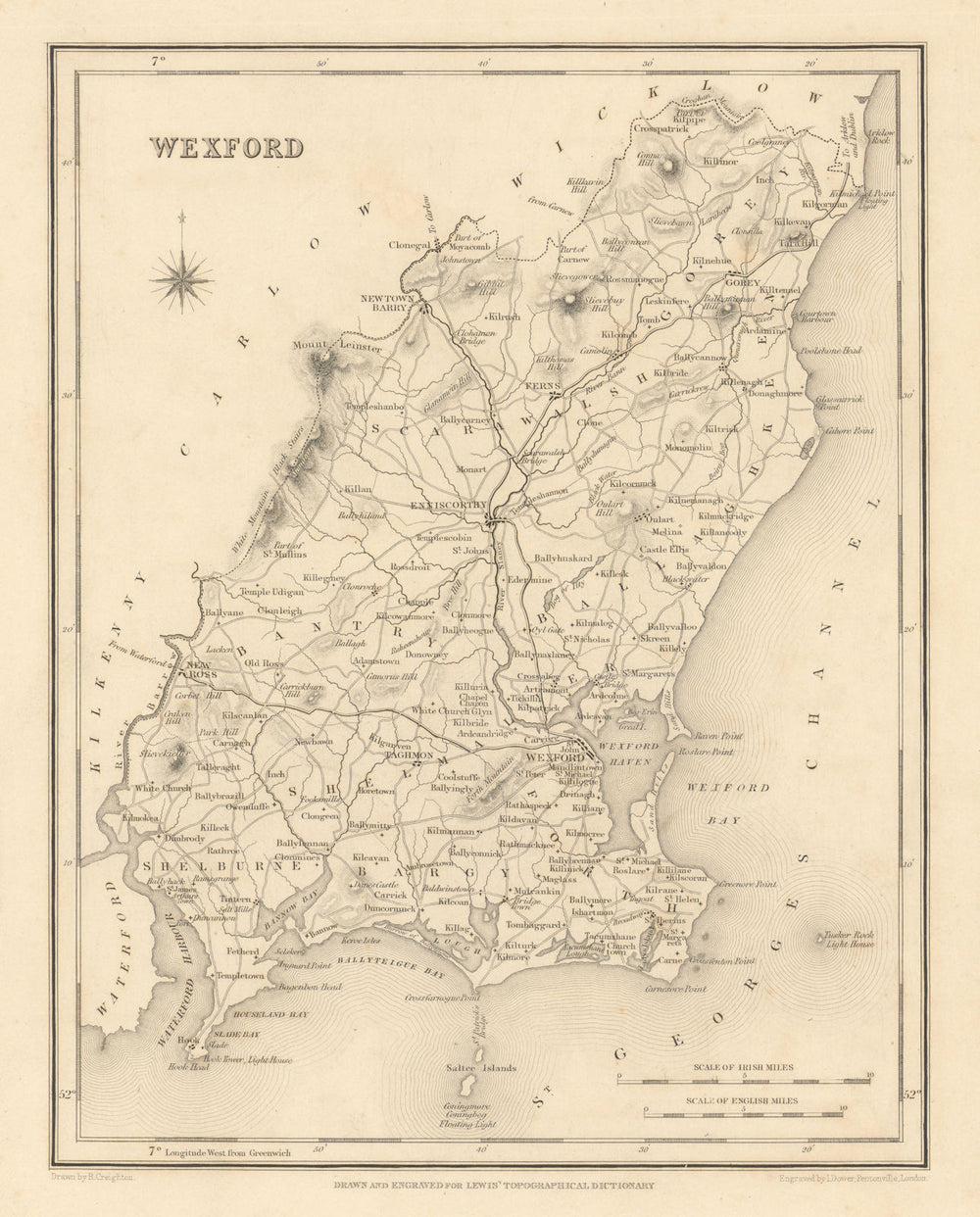 COUNTY WEXFORD antique map for LEWIS by CREIGHTON & DOWER - Ireland 1837