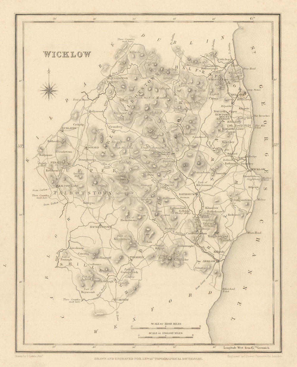 COUNTY WICKLOW antique map for LEWIS by DOWER - Ireland 1837 old