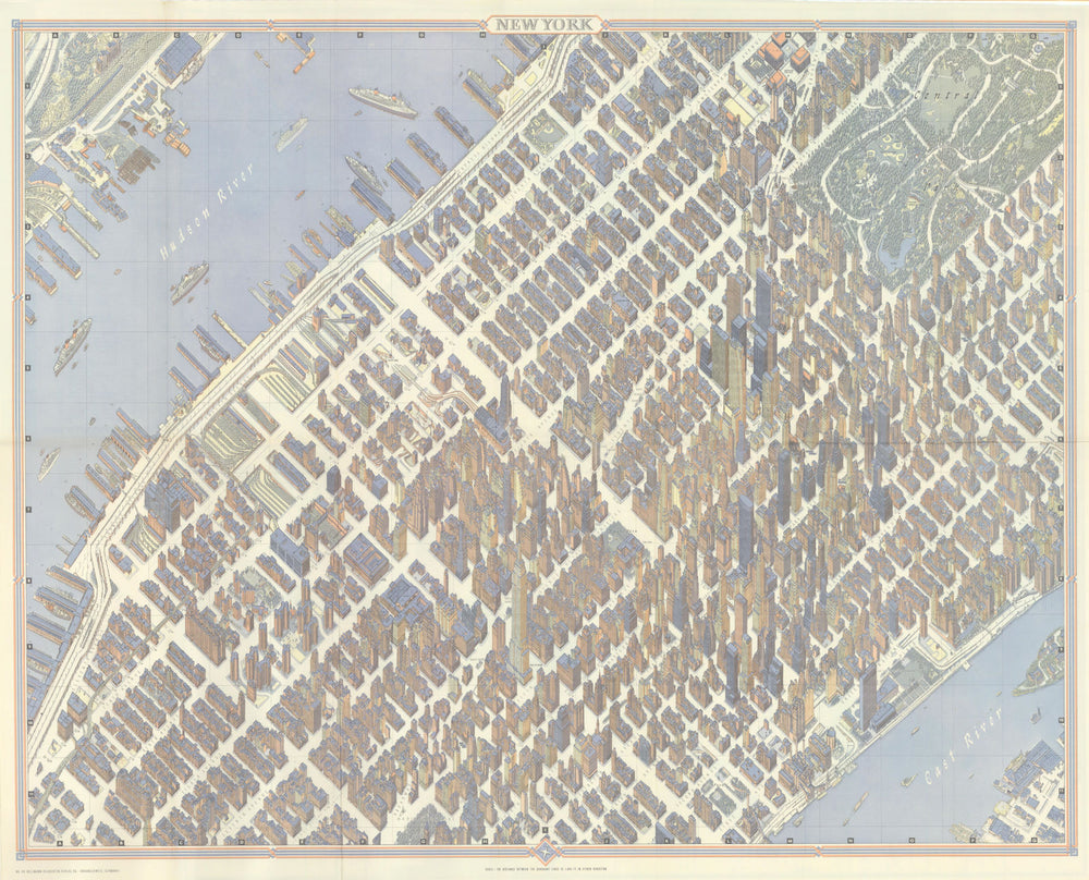 New York pictorial bird's eye view city plan. Manhattan. #40 BOLLMANN 1973 map