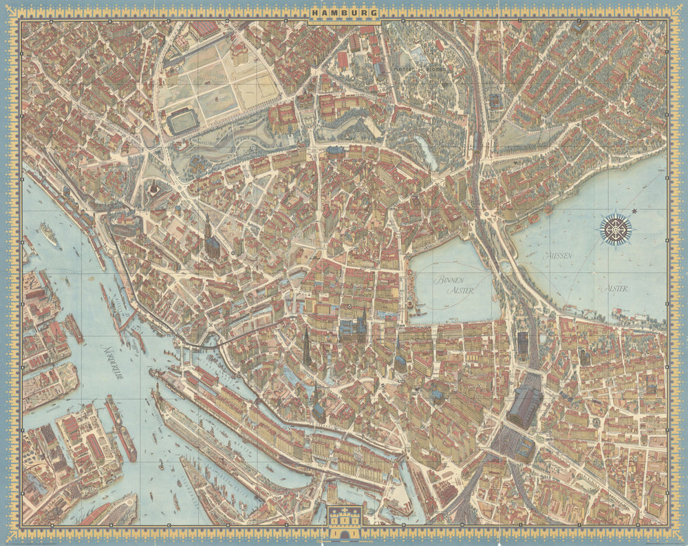 Hamburg pictorial bird's eye view city plan #20 by Hermann Bollmann 1958 map