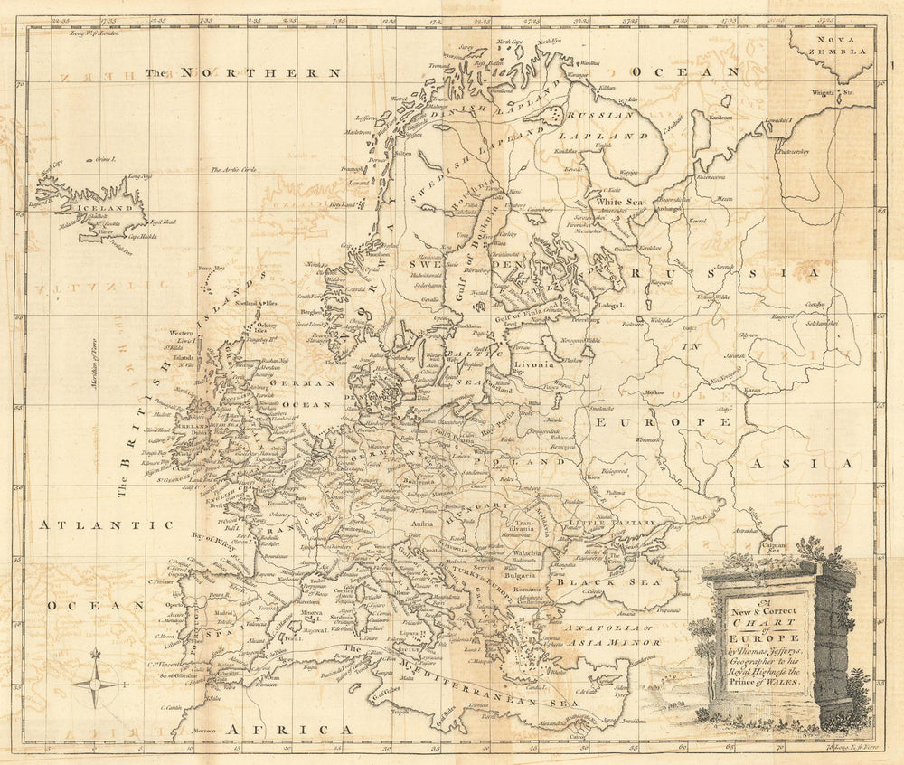 A new & correct chart of Europe by Thomas Jefferys 1756 old antique map