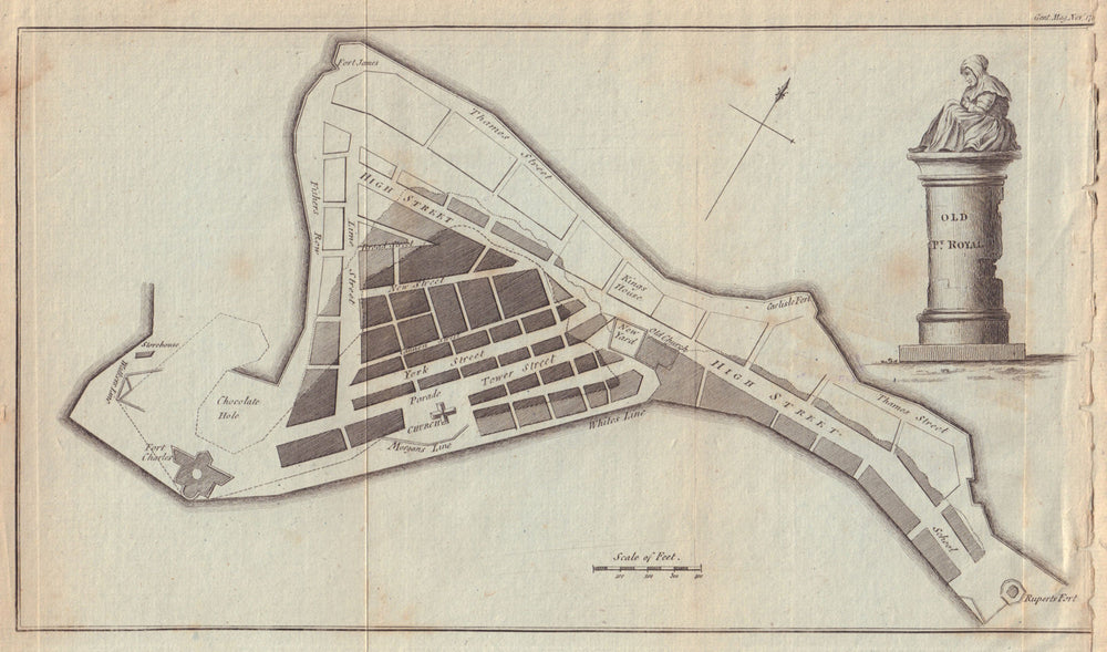 Plan of the Town of Old Port Royal, in the Island of Jamaica. GENTS MAG 1785 map